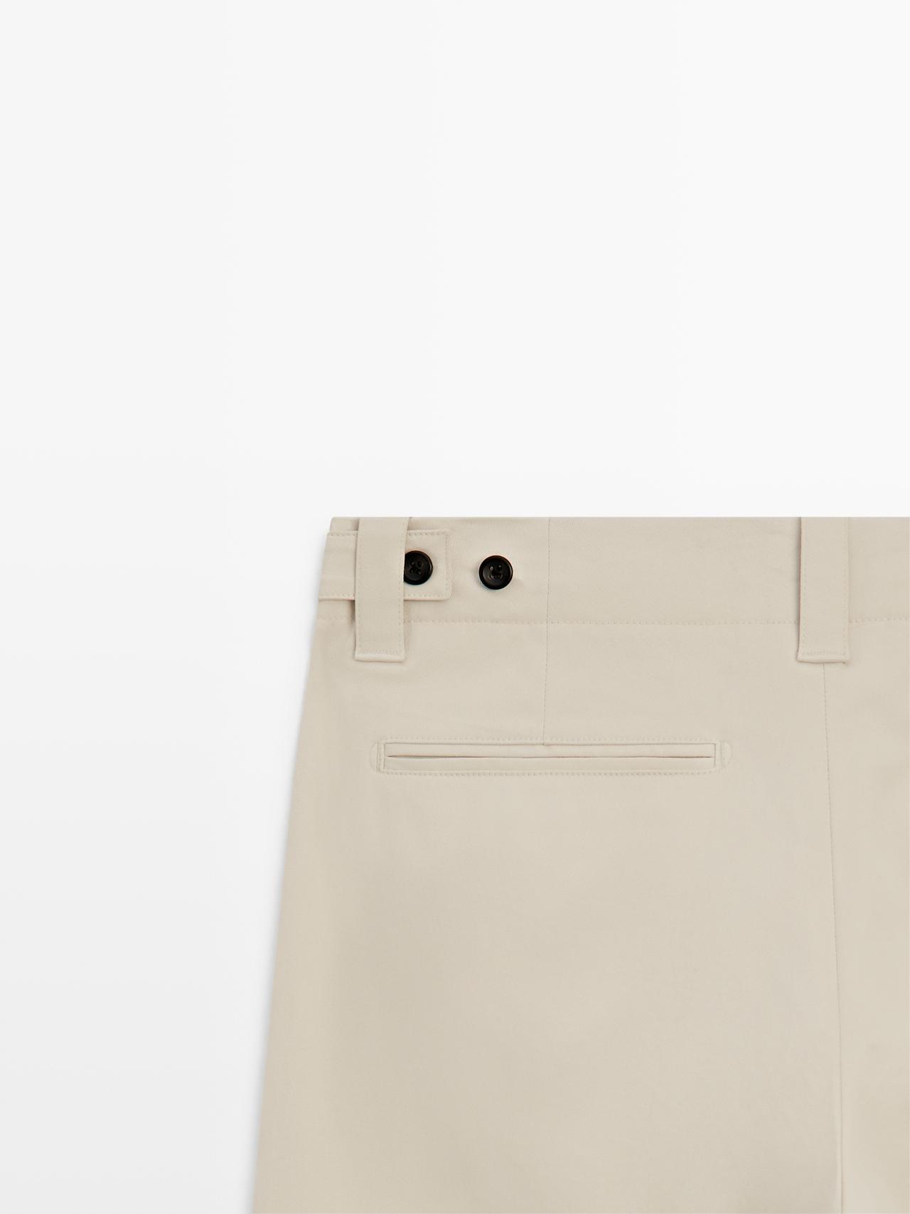 Cotton blend pants with waist detail — BEIGE