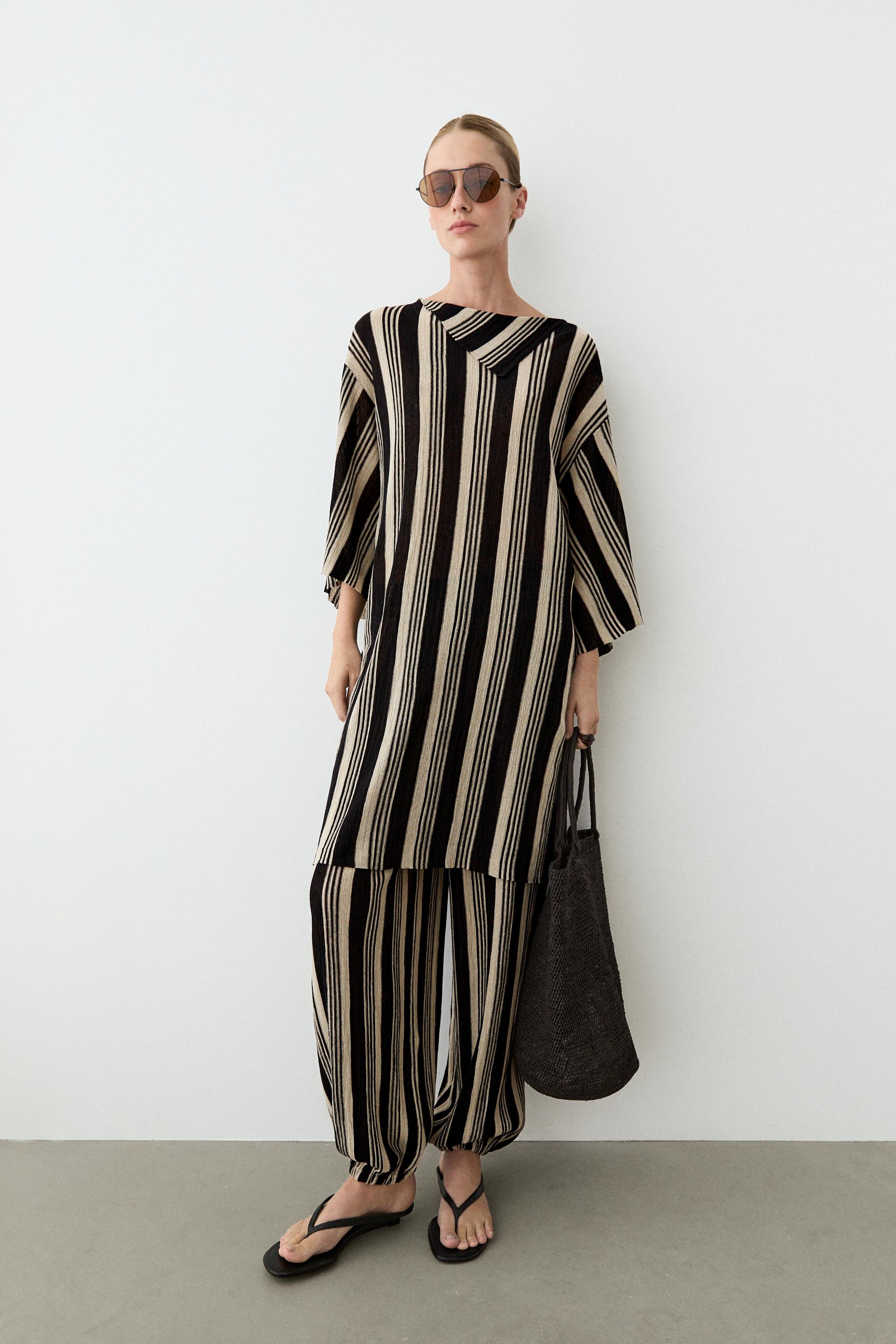 Striped sarouel co-ord pants — BLACK