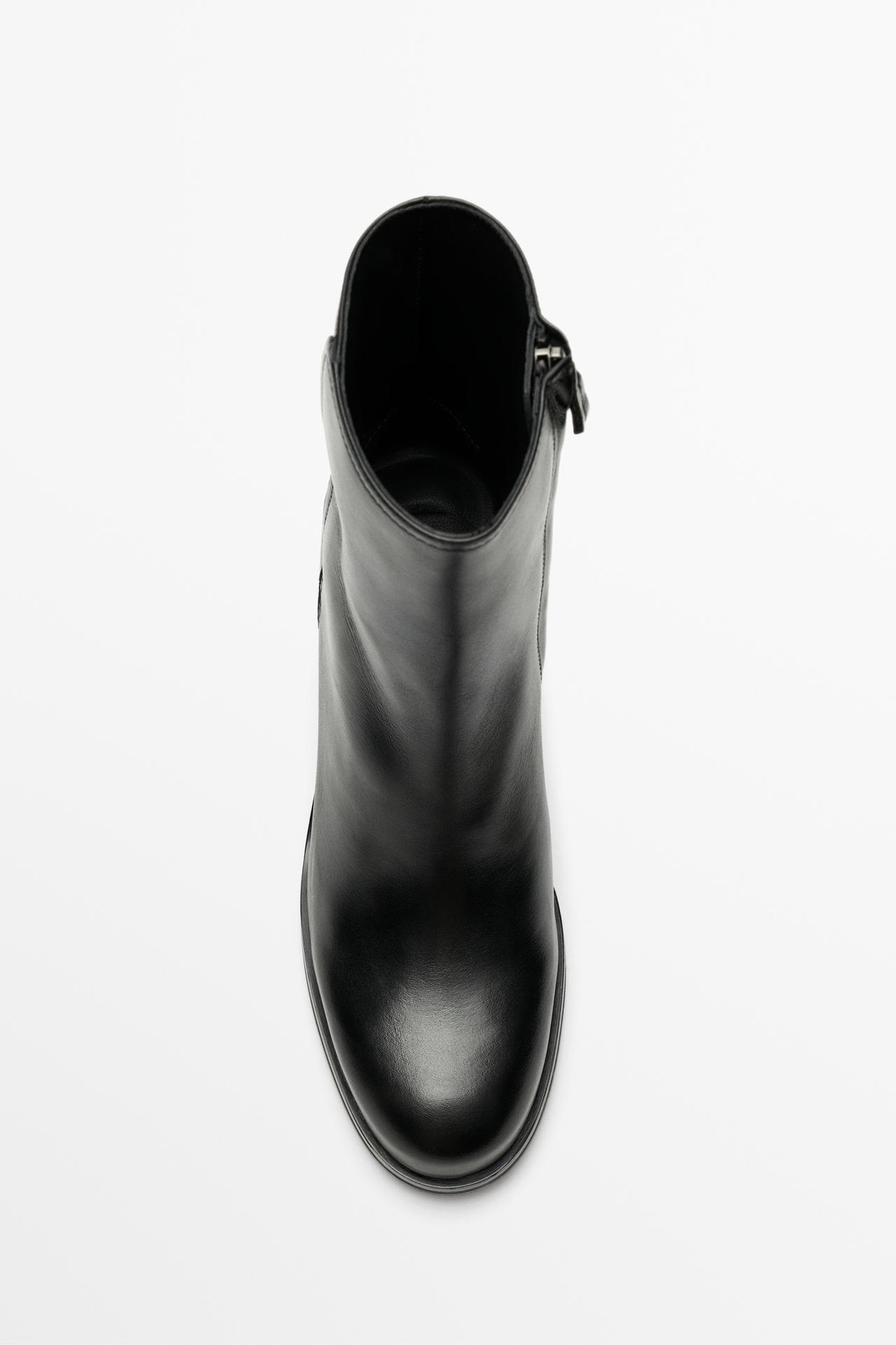 Leather heel ankle boot — BLACK