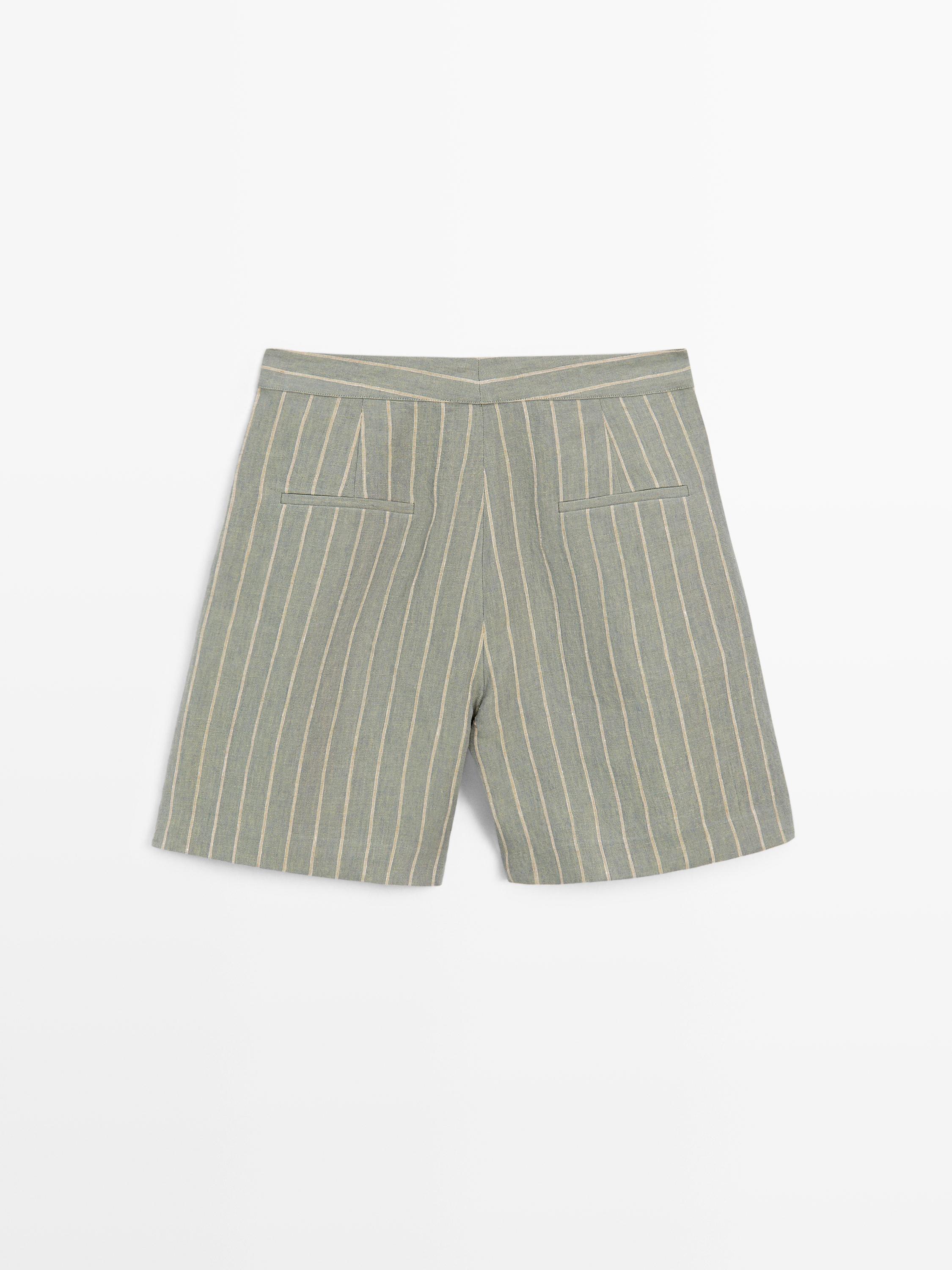 Short linen Bermuda shorts — PISTACHIO (alternate view)