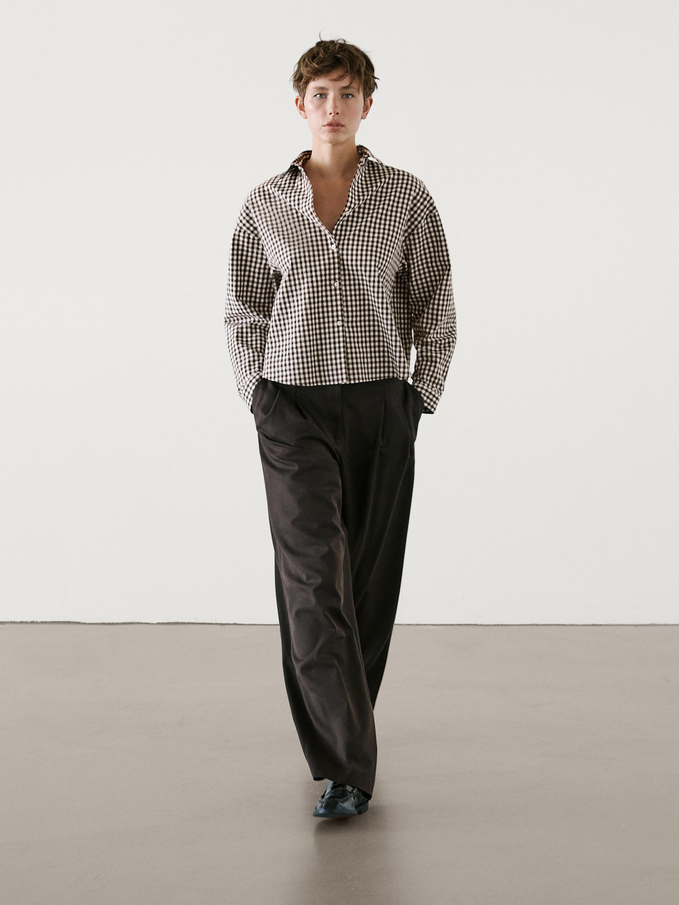 Cotton blend gingham shirt