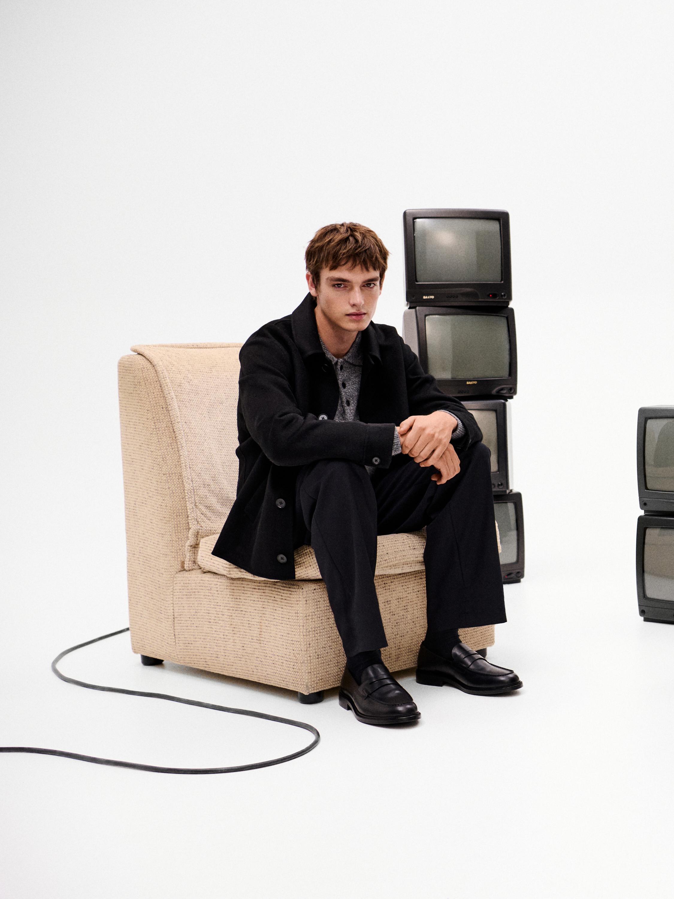 Short wool blend overshirt — BLACK