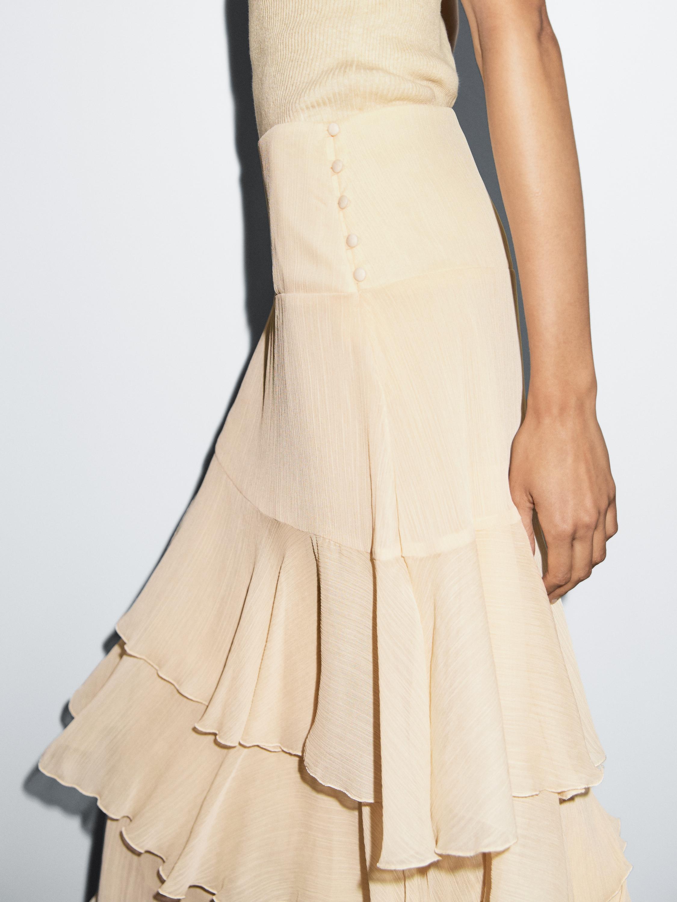 Long ruffled skirt with sash