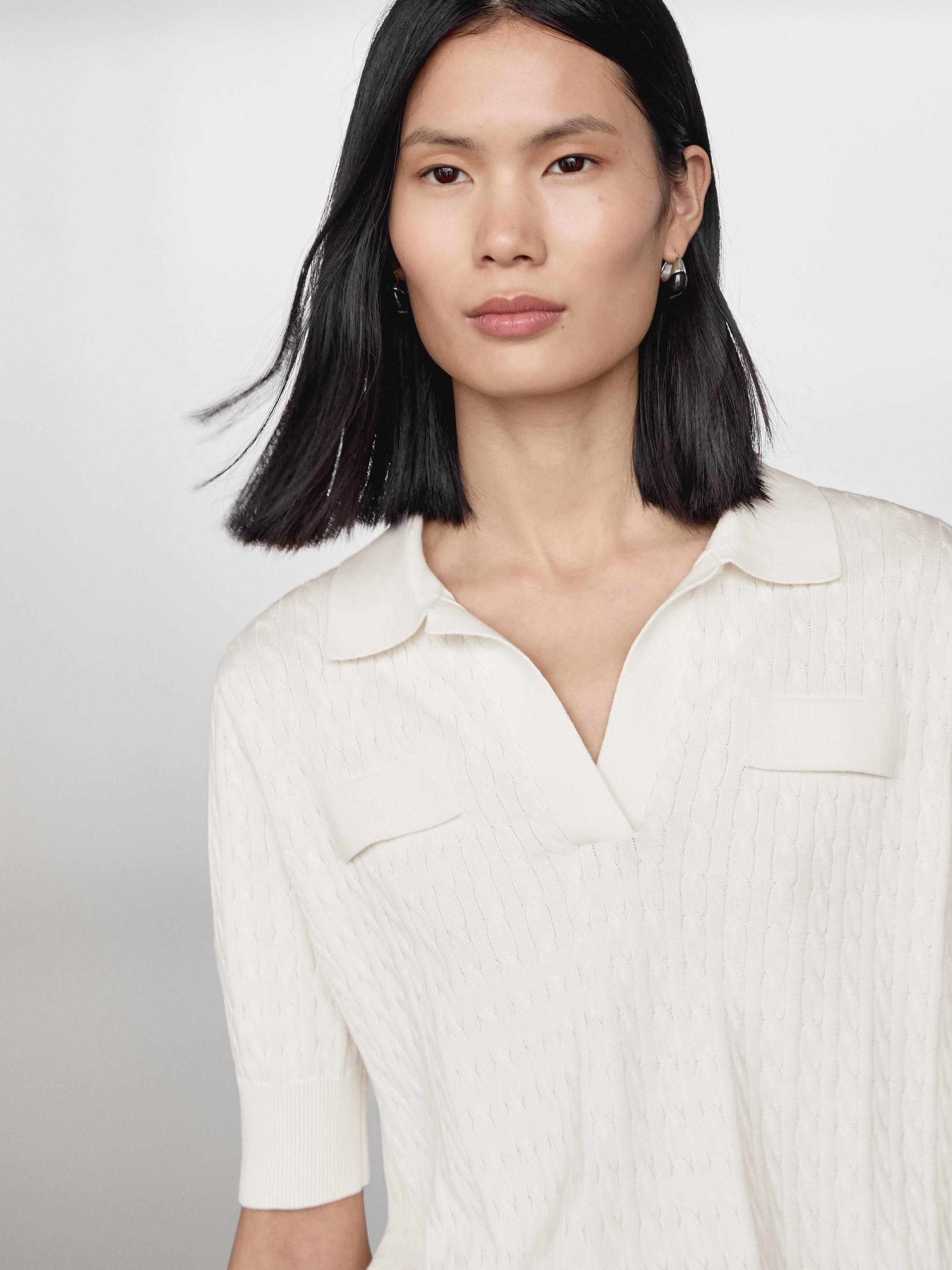 Pulover din tricot de bumbac 100% cu guler polo