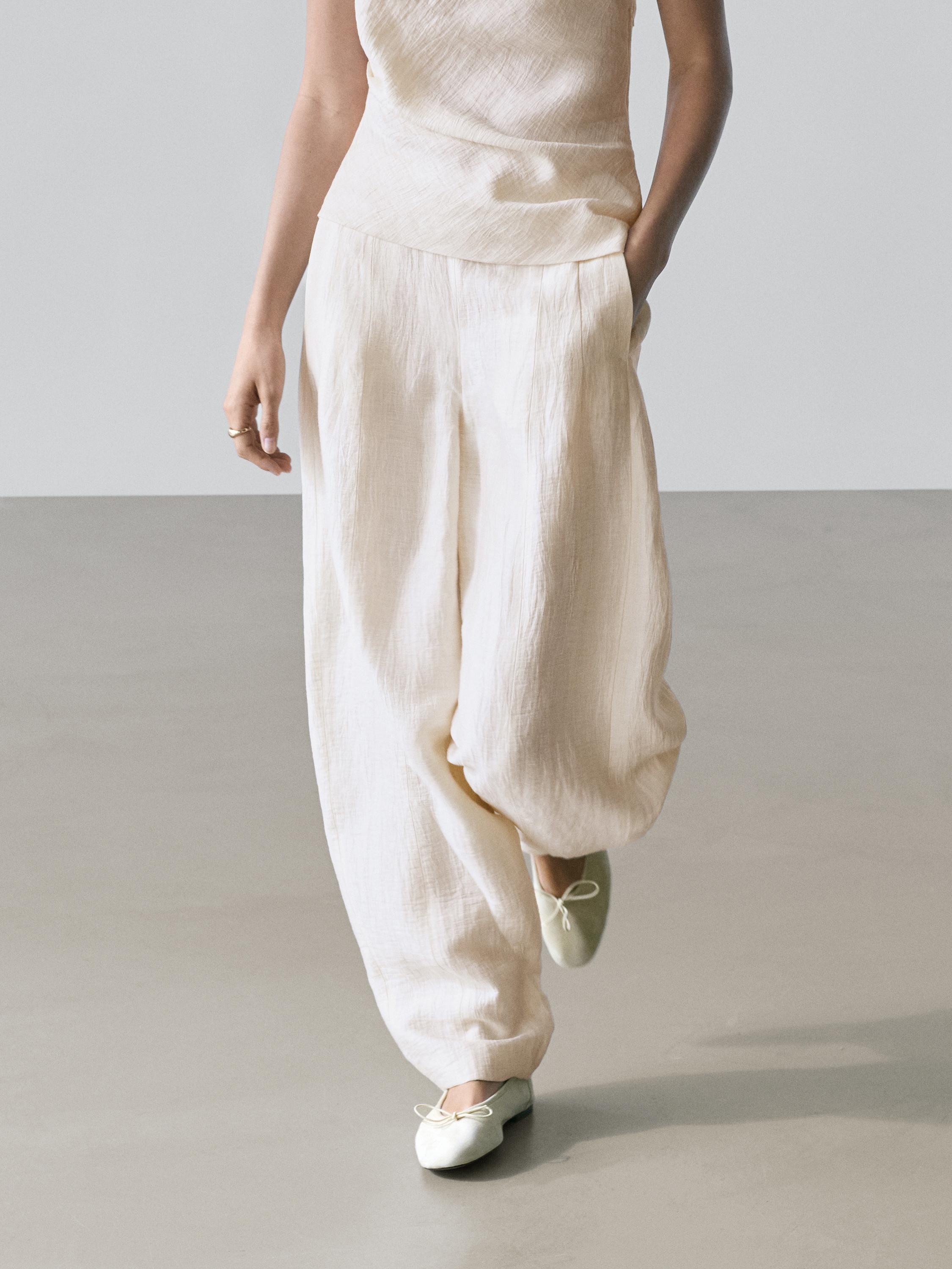 Linen blend sarouel trousers — BEIGE