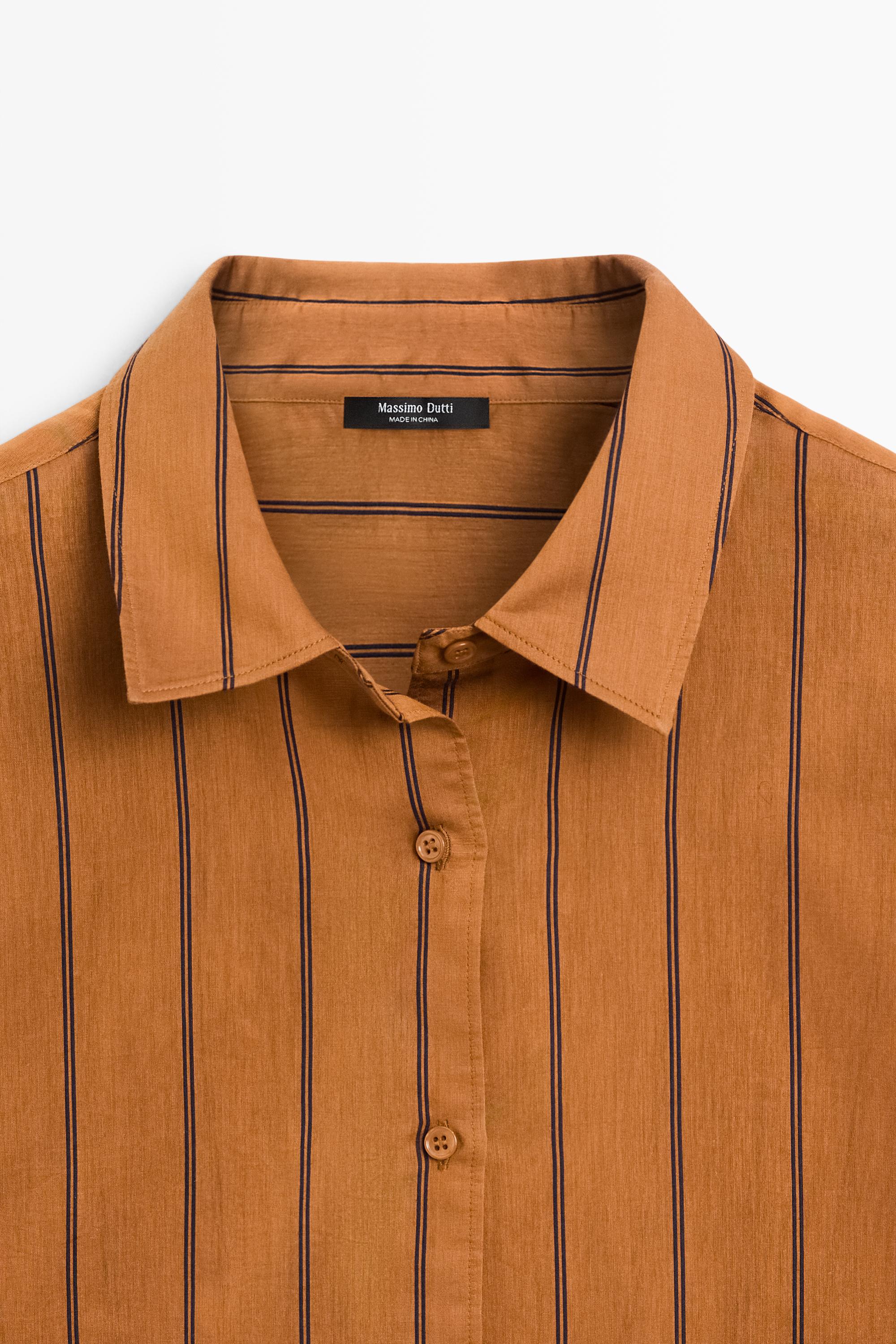 Striped fluid cotton and silk blend shirt — ORANGE