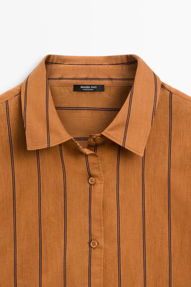 Striped fluid cotton and silk blend shirt — ORANGE 9