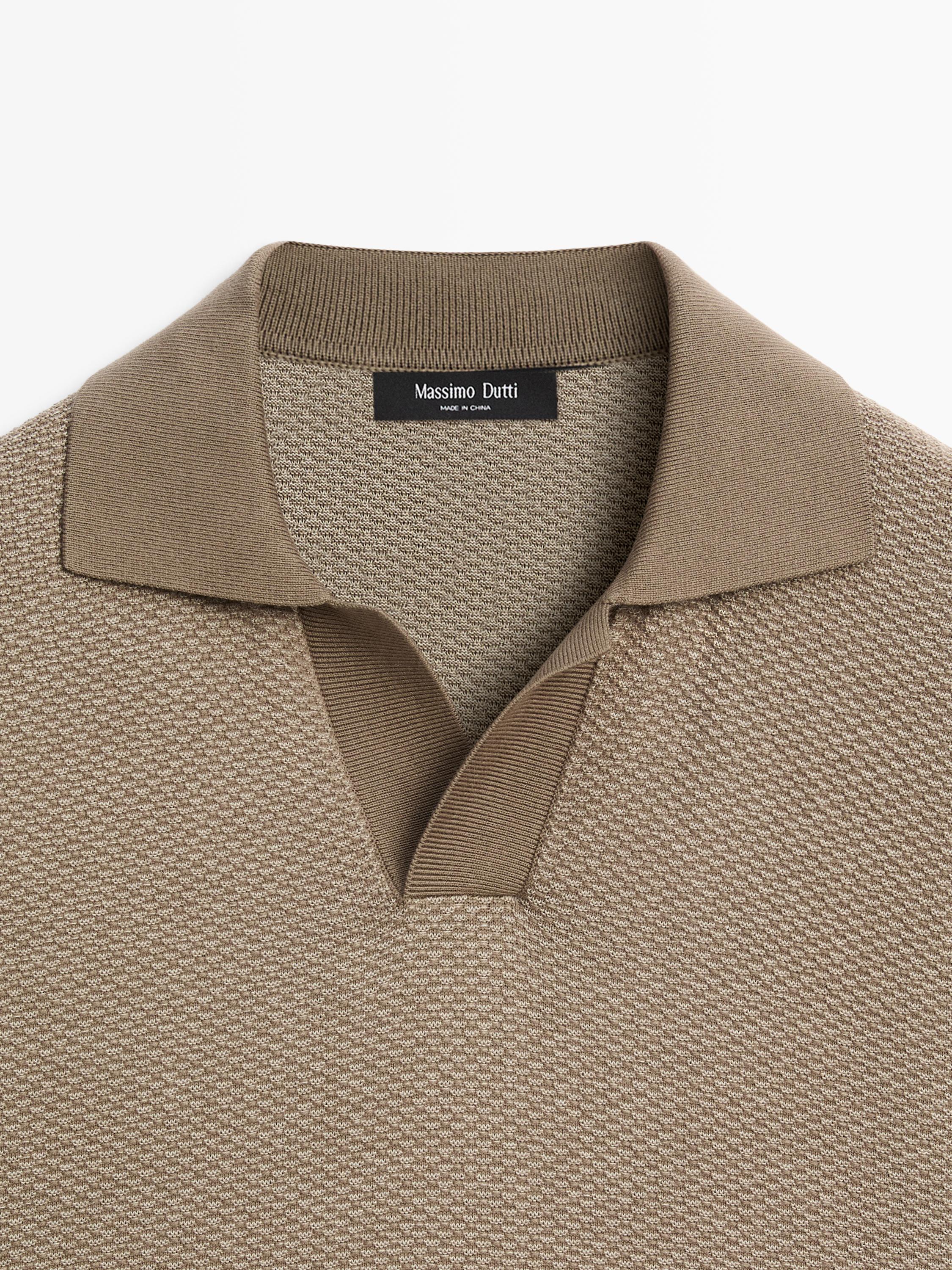100% cotton textured knit polo sweater — MOLE BROWN
