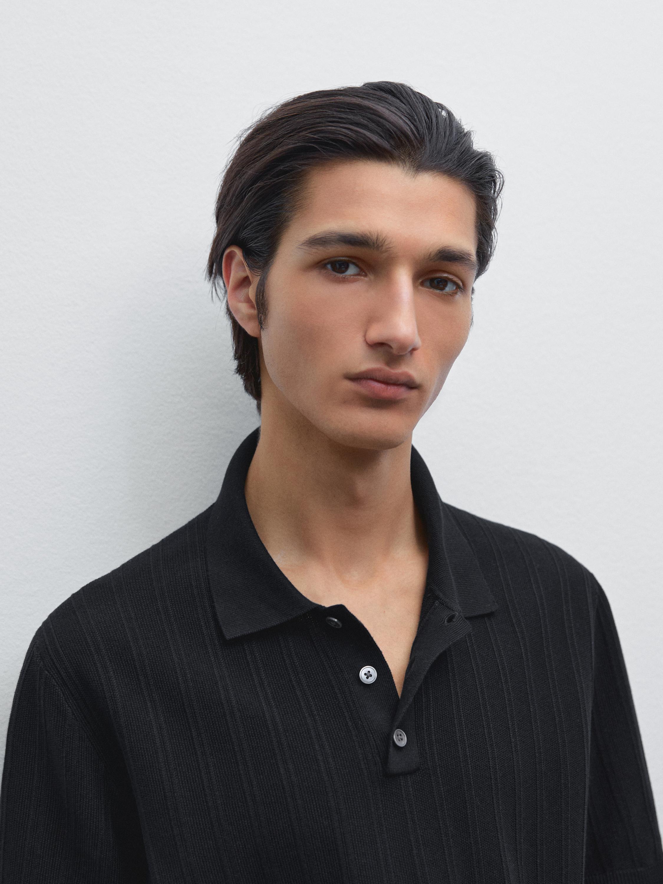 100% cotton textured knit polo shirt