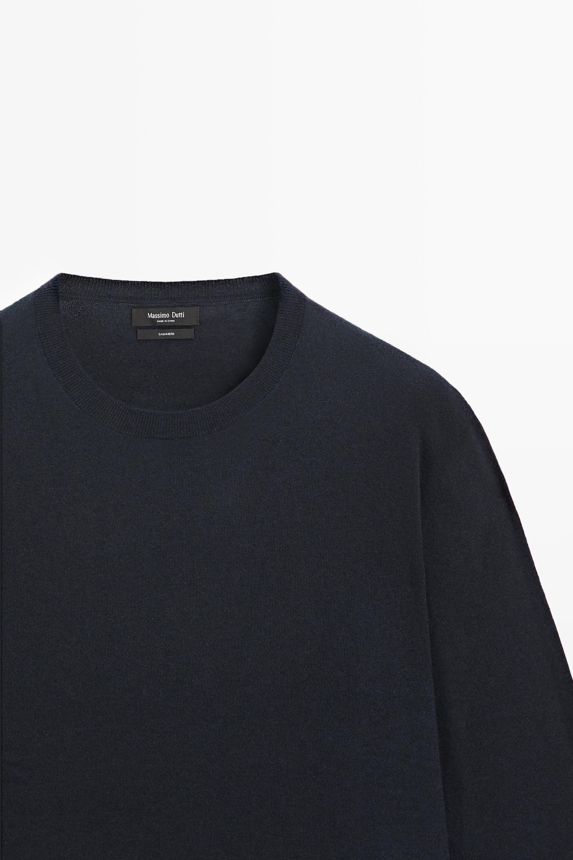 Knit 100% cashmere round neck sweater — NAVY BLUE