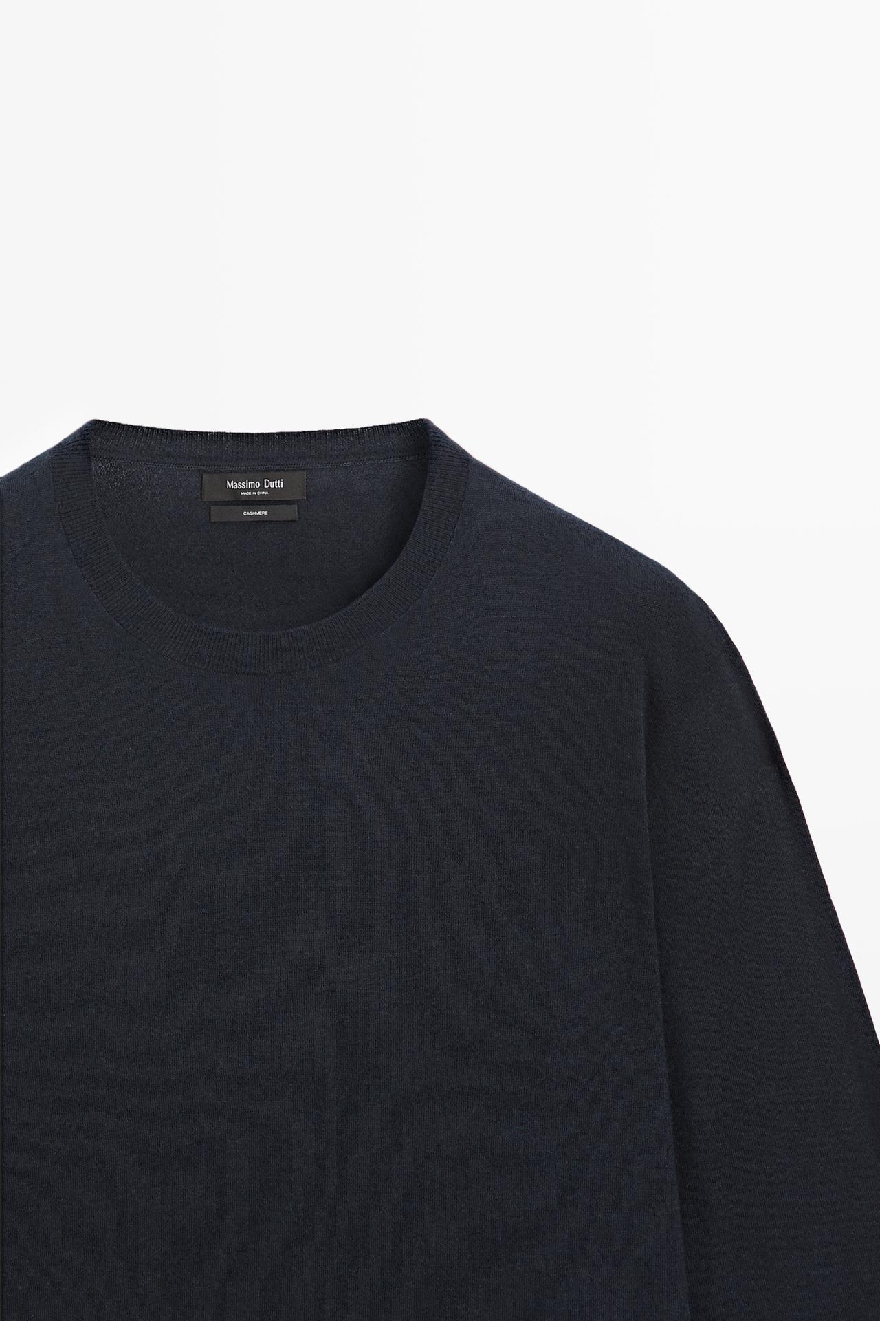 Knit 100% cashmere round neck sweater — NAVY BLUE