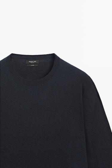 Knit 100% cashmere round neck sweater — NAVY BLUE 4