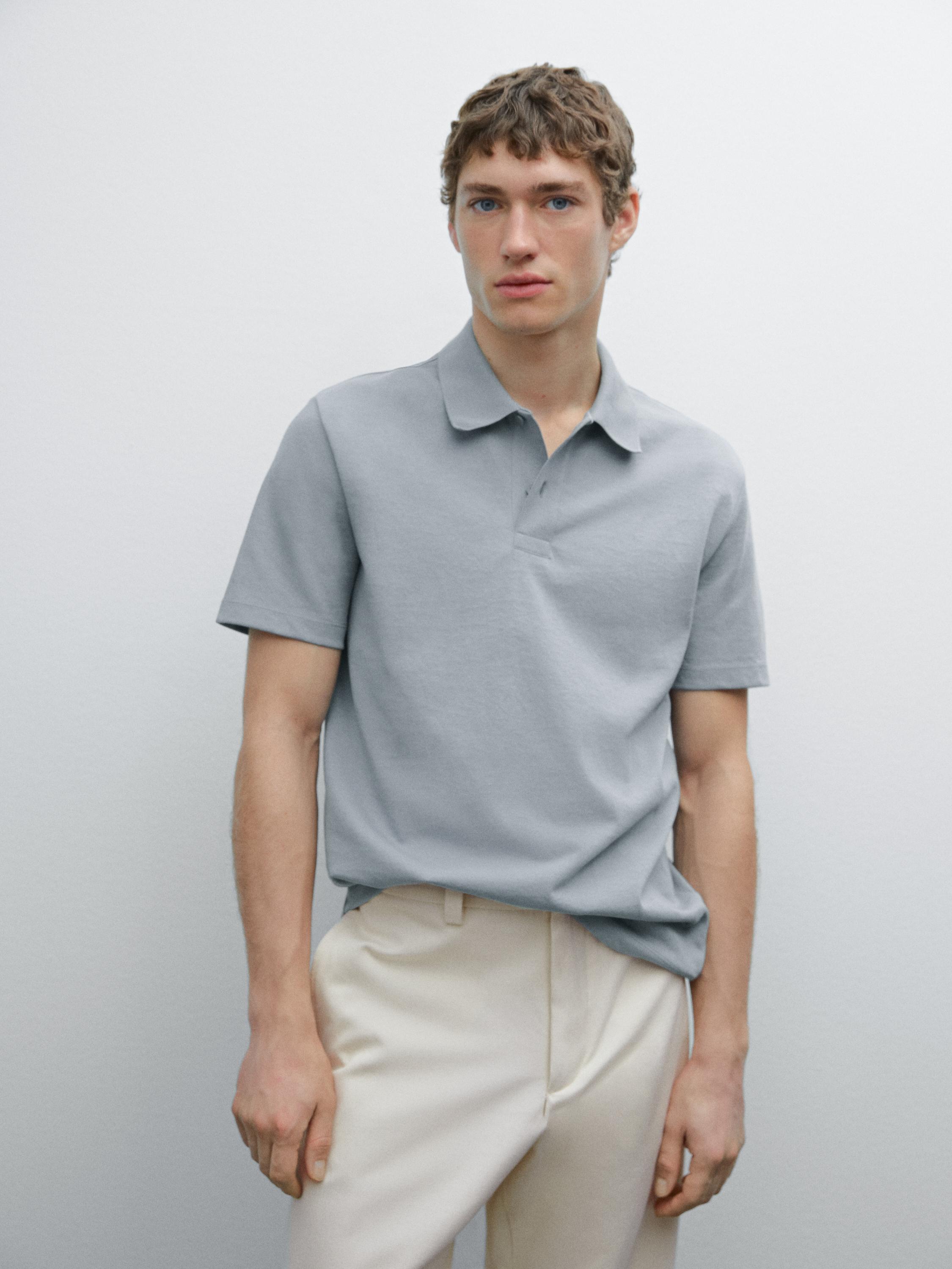 قميص بولو من القطن المخلوط بأكمام قصيرة