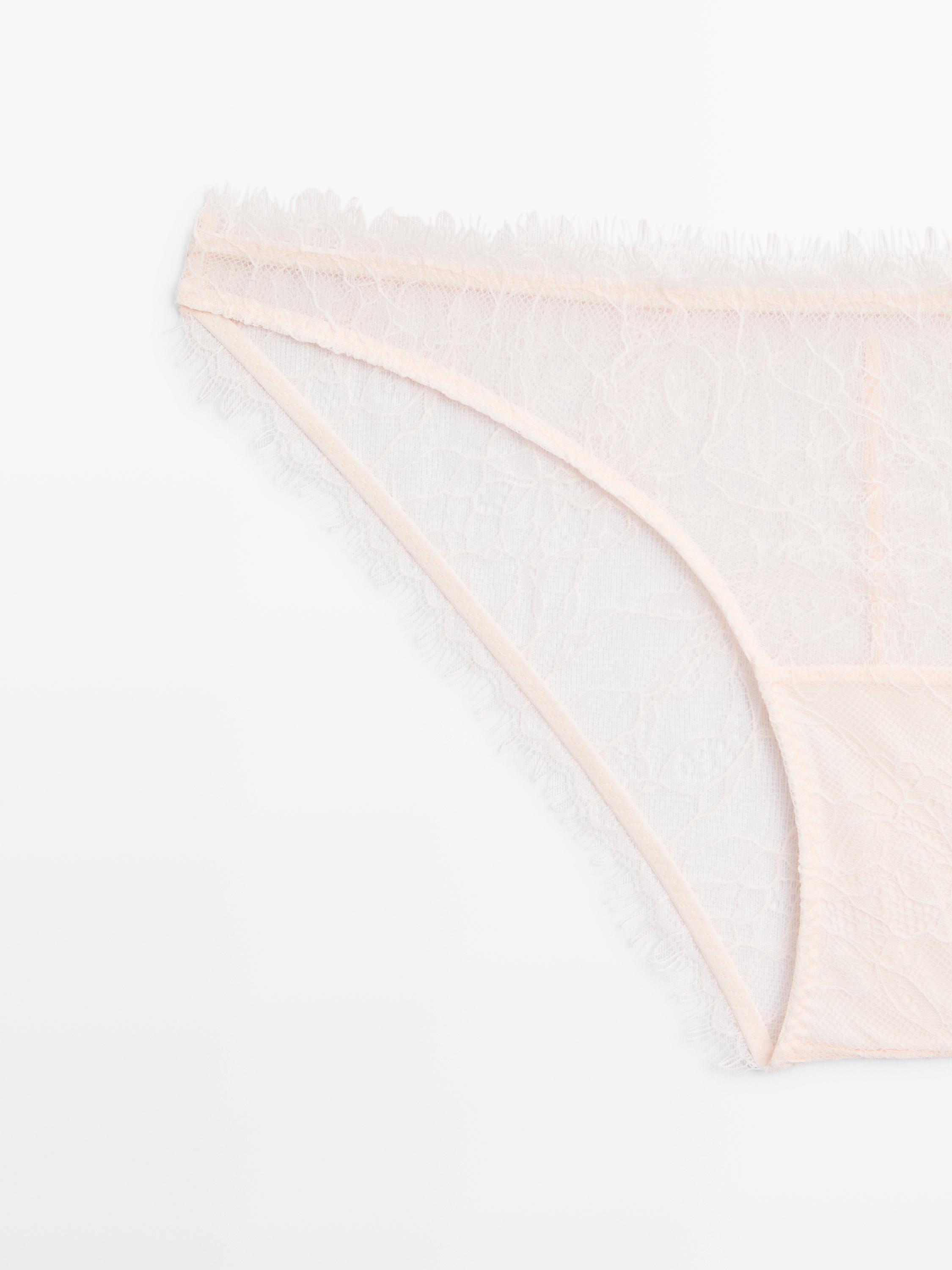 Lace briefs with frayed detail — CREAM