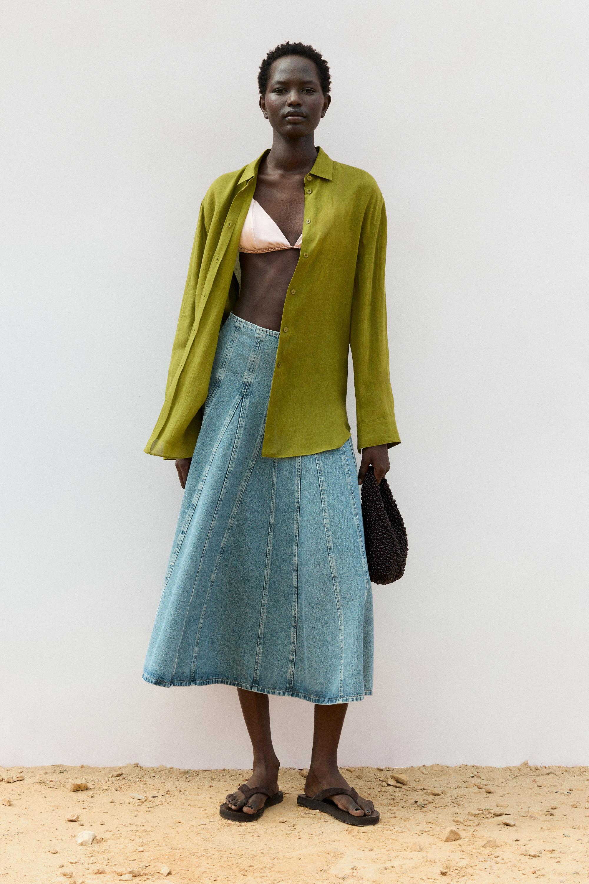 Flowing shirt with shirt collar — GREEN