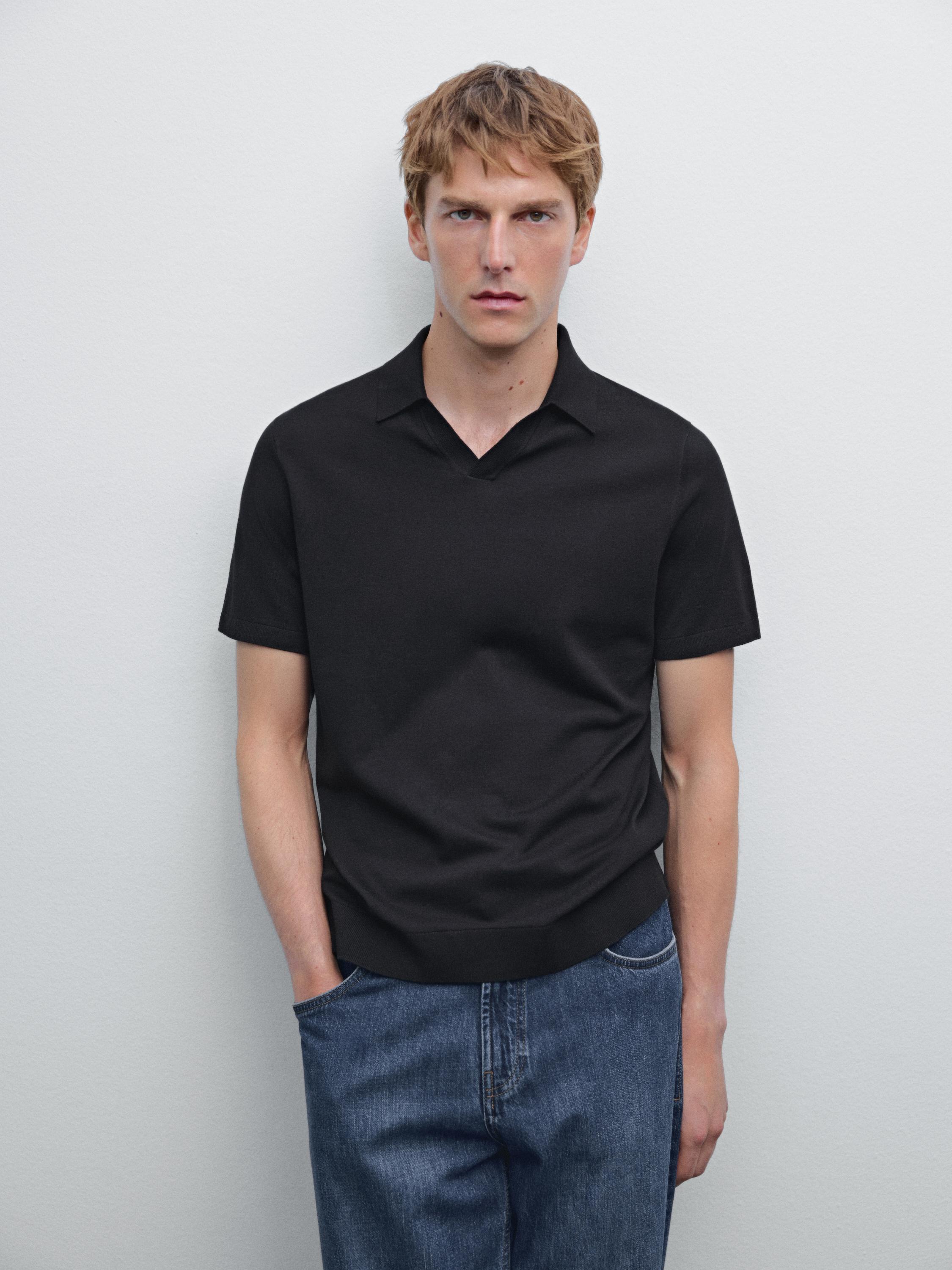 Short sleeve cotton knit polo shirt